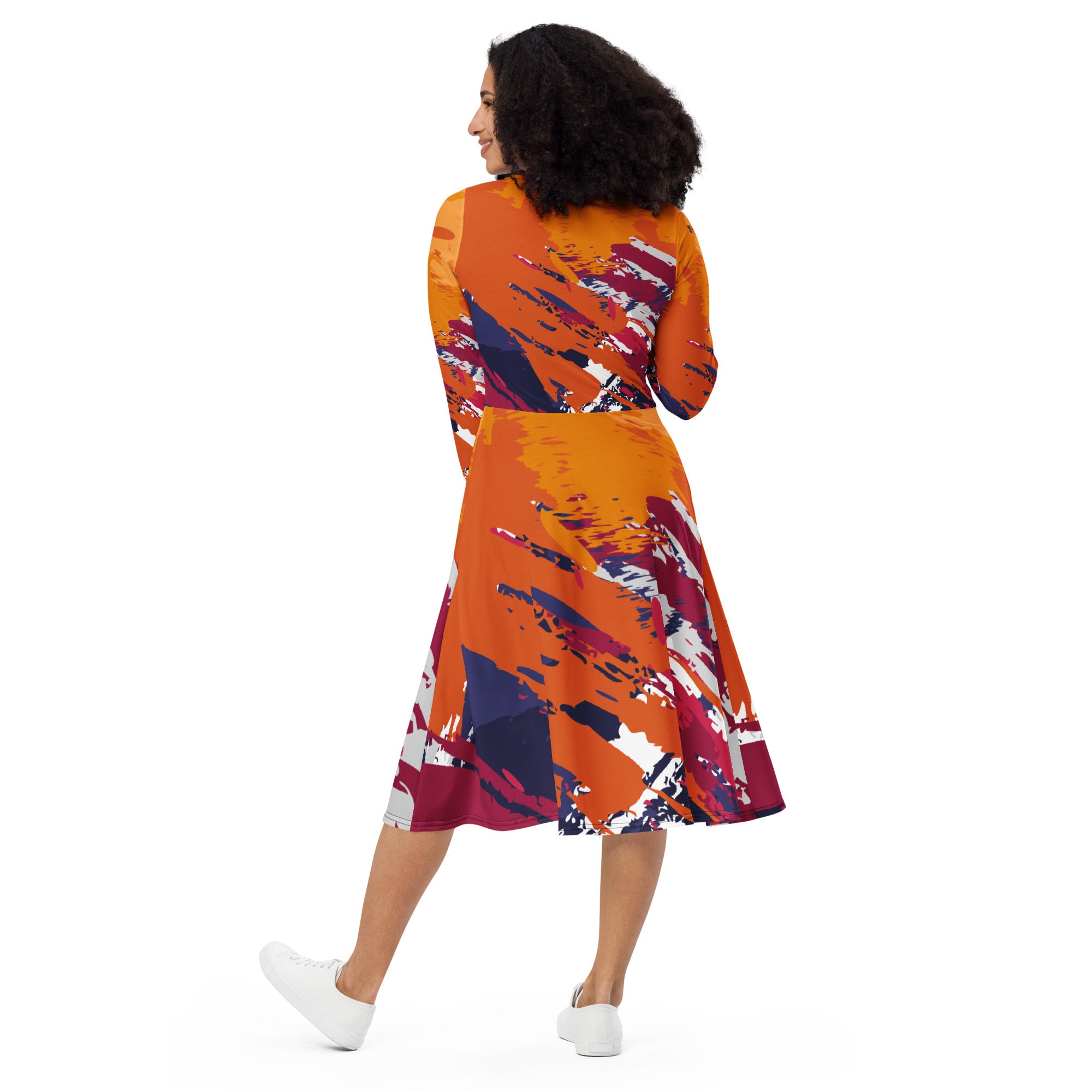 All-over print long sleeve midi dress 5