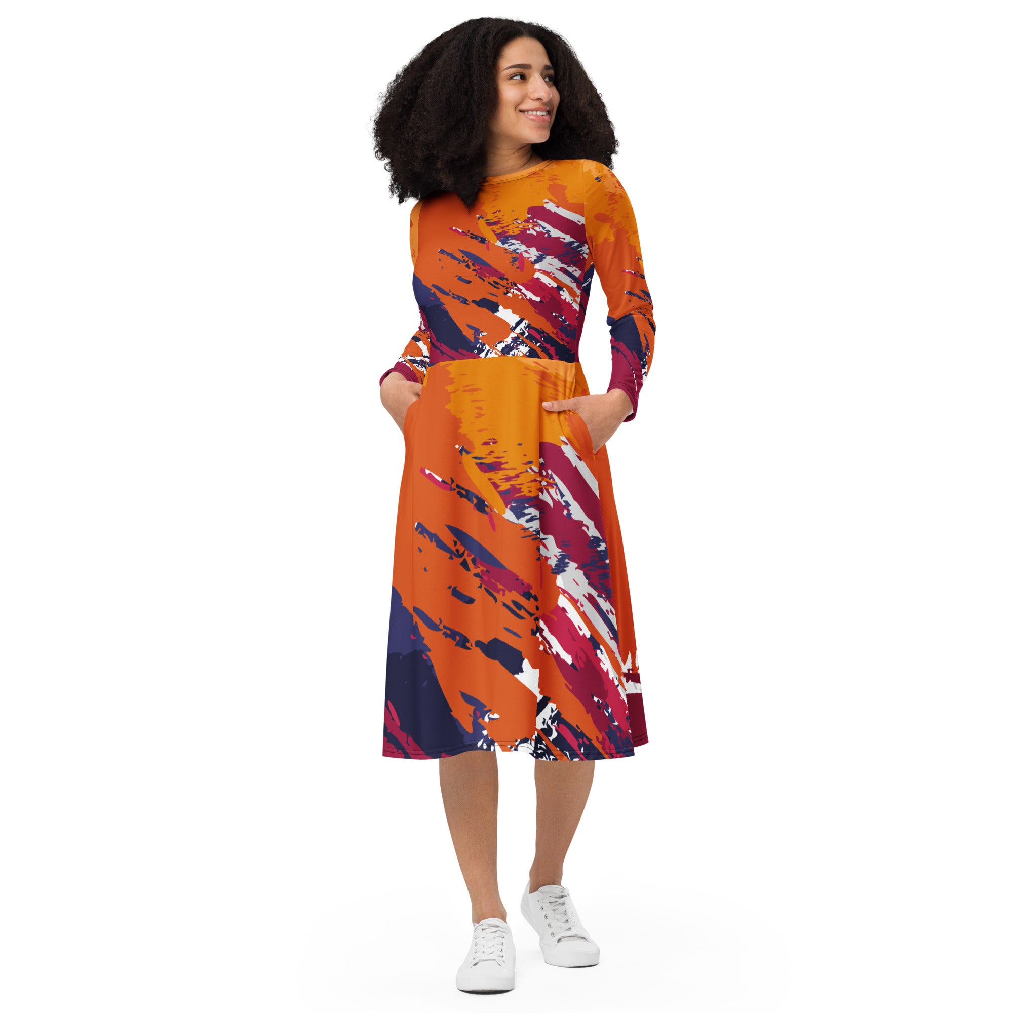 All-over print long sleeve midi dress 5