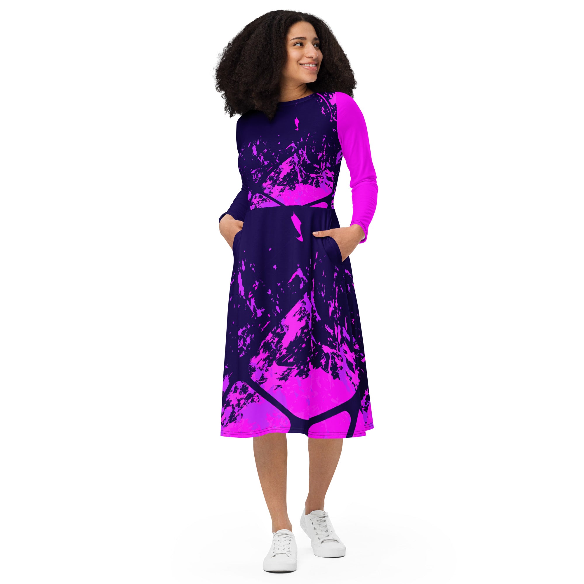 All-over print long sleeve midi dress 4